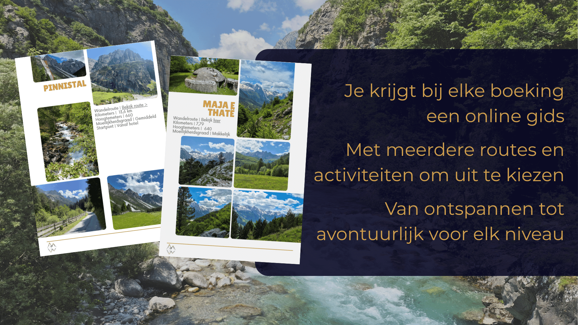 Je krijgt bij elke boeking een online gids. Met meerdere routes en activiteiten om uit te kiezen. Van ontspannen tot avontuurlijk voor elk niveau